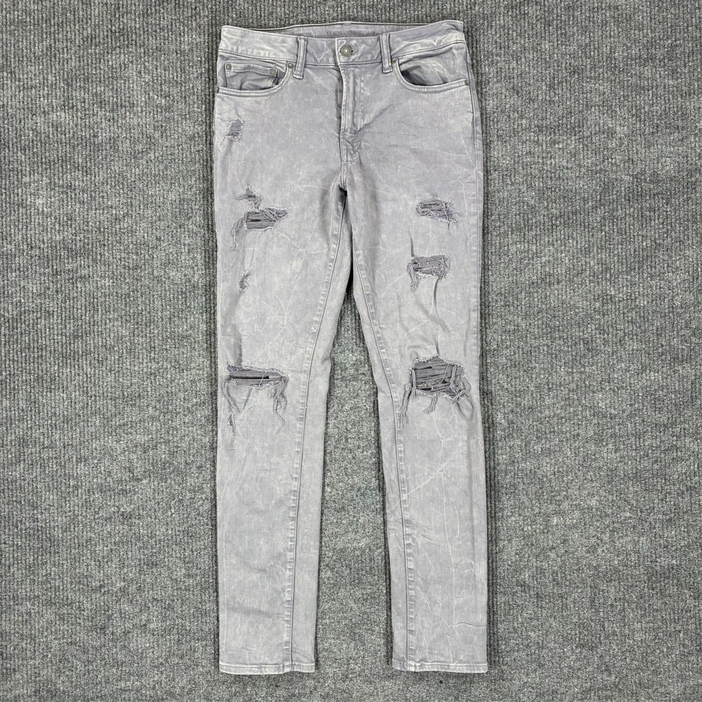 American Eagle Airflex+ Mens Slim Straight Jeans 32x34‎ Gray Distressed Denim